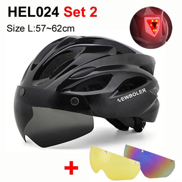 NEWBOLER Cycling Helmet Man Women LED Light Helmet Road Mountain Bike Helmet Removable Lens Riding Bicycle Helmet With Goggles - Pogo Cycles