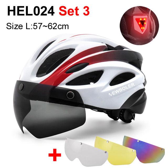 NEWBOLER Cycling Helmet Man Women LED Light Helmet Road Mountain Bike Helmet Removable Lens Riding Bicycle Helmet With Goggles - Pogo Cycles