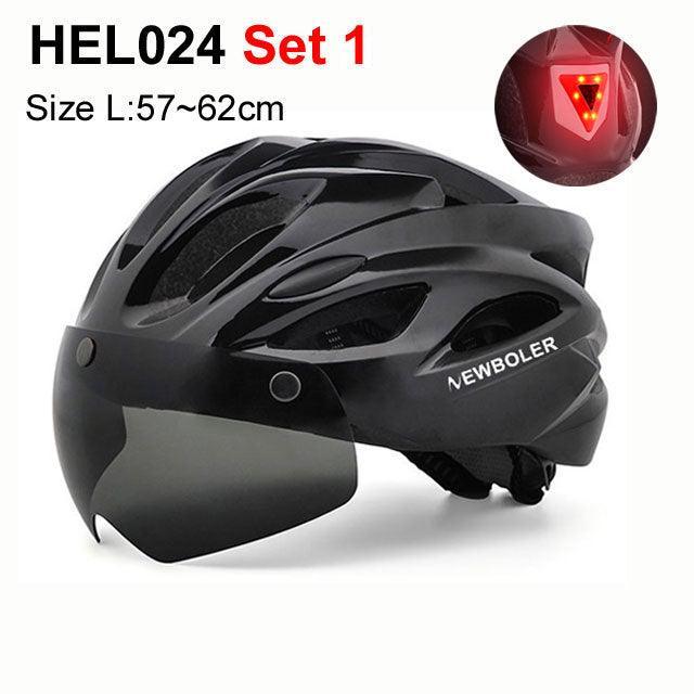 NEWBOLER Cycling Helmet Man Women LED Light Helmet Road Mountain Bike Helmet Removable Lens Riding Bicycle Helmet With Goggles - Pogo Cycles