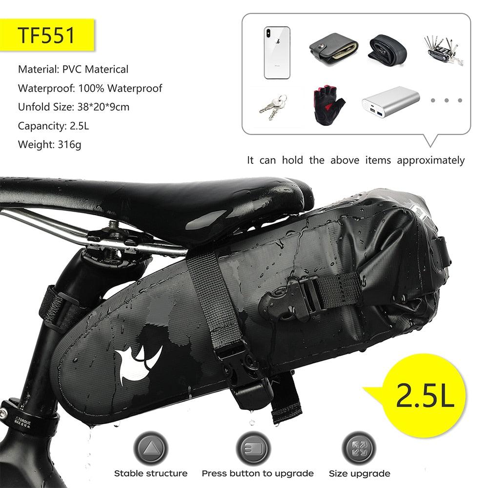 Rhinowalk Bike Waterproof Bicycle Saddle Bag Reflective Large Capacity Foldable Tail Rear Bag Cycling MTB Trunk Pannier Black - Pogo Cycles