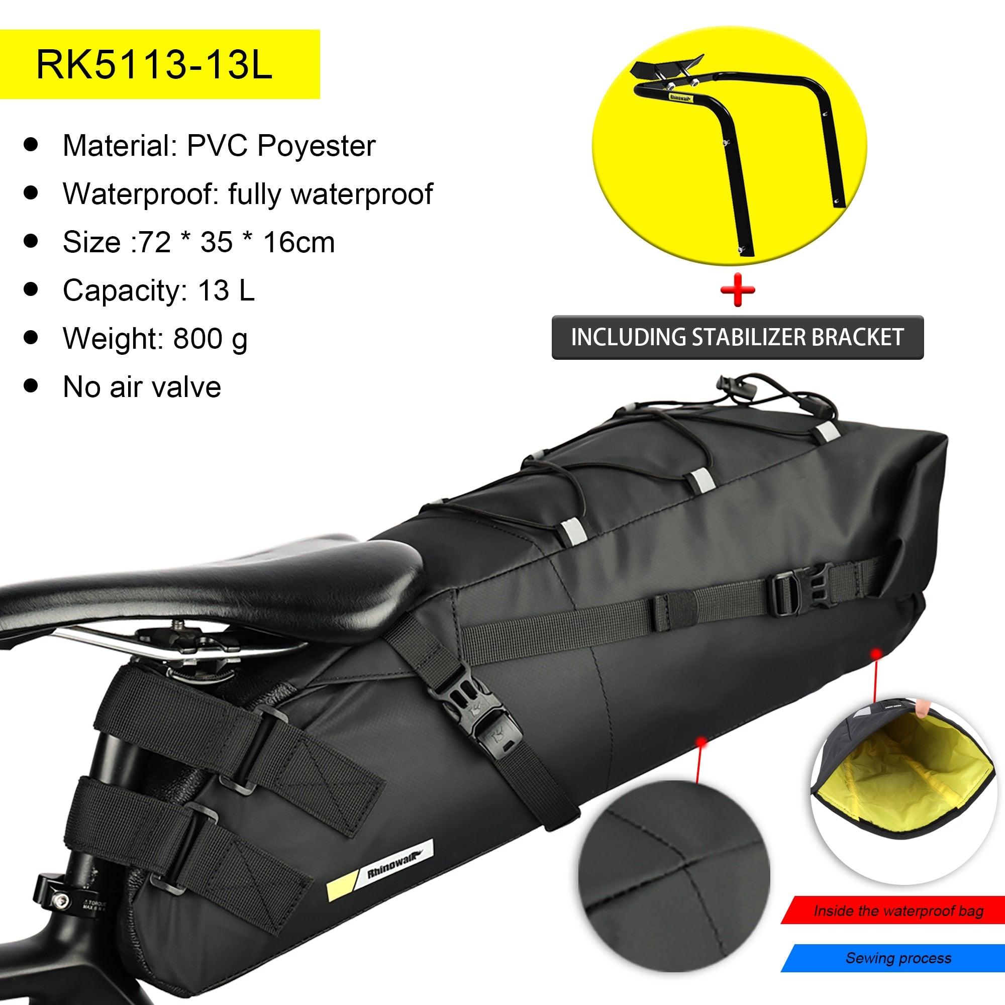 Rhinowalk Waterproof Bicycle Saddle Bag Or Stabilizer Bracket 10L-13L Large Capacity Tail Rear Bike Bag Cycling MTB Trunk - Pogo Cycles