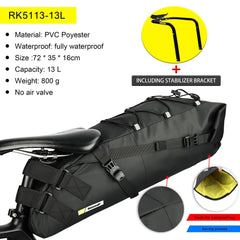 Rhinowalk Waterproof Bicycle Saddle Bag Or Stabilizer Bracket 10L-13L Large Capacity Tail Rear Bike Bag Cycling MTB Trunk - Pogo Cycles