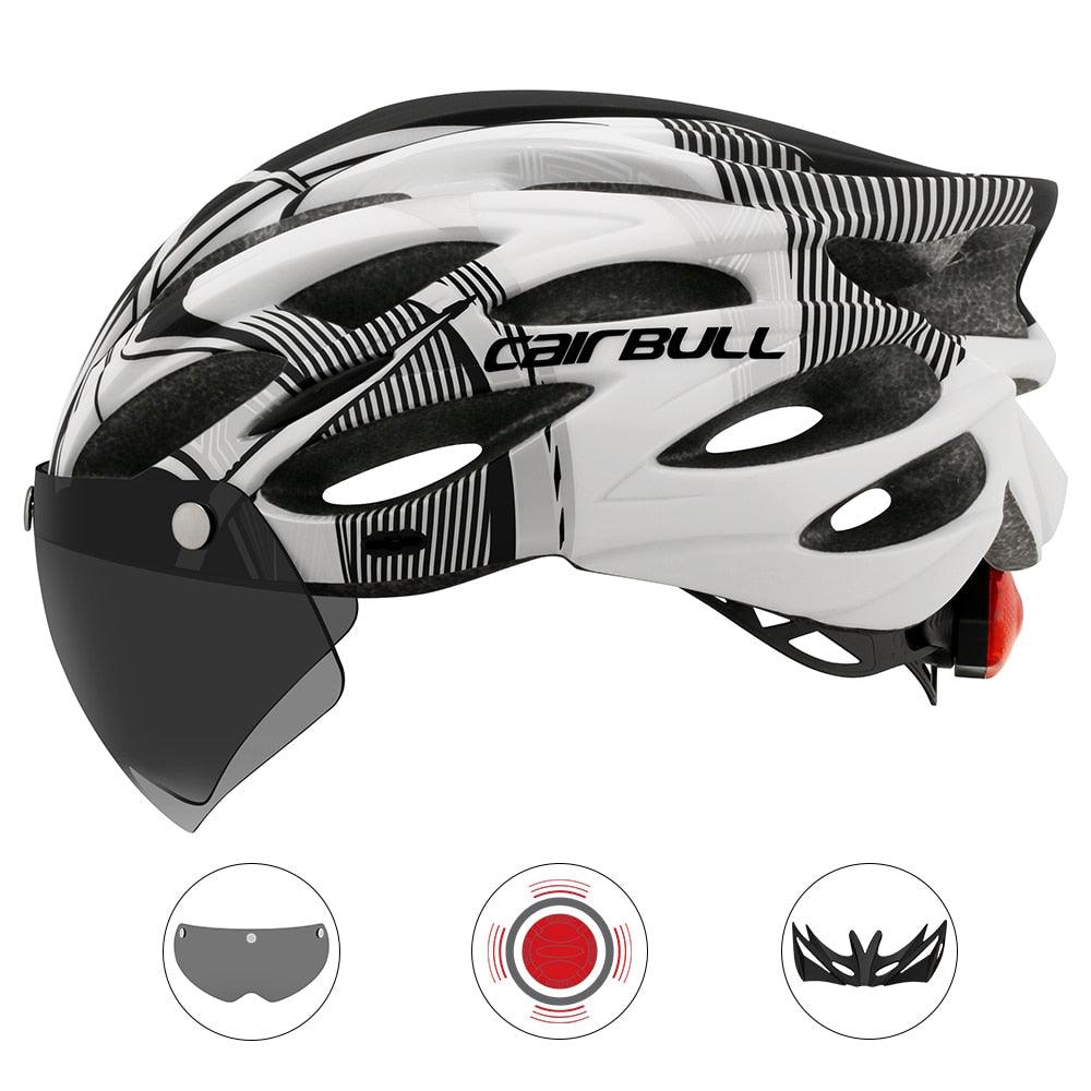 Ultralight Cycling Safety Helmet Outdoor Motorcycle Bicycle Taillight Helmet Removable Lens Visor Mountain Road Bike Helmet - Pogo Cycles