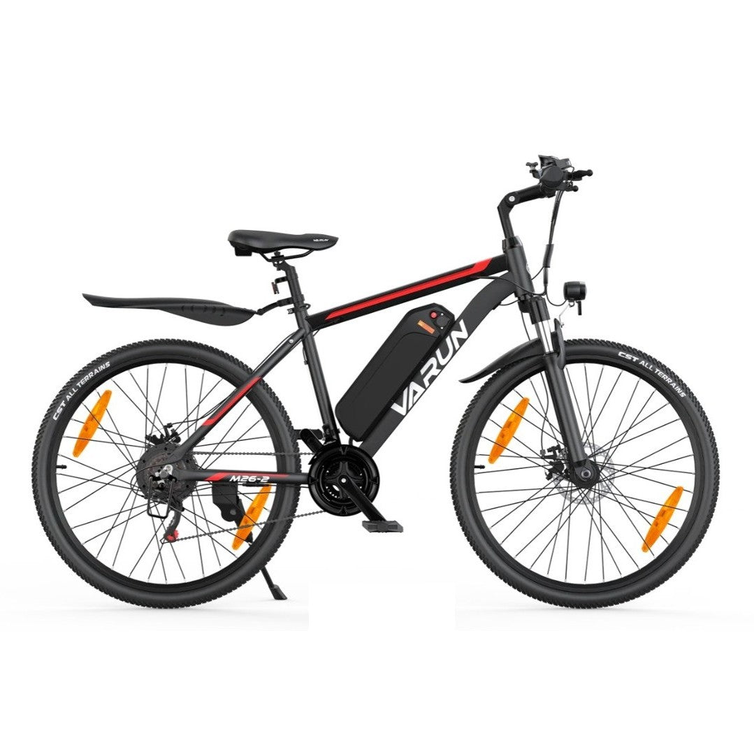 VARUN M26-2 electric bicycle in black with red accents on a white background