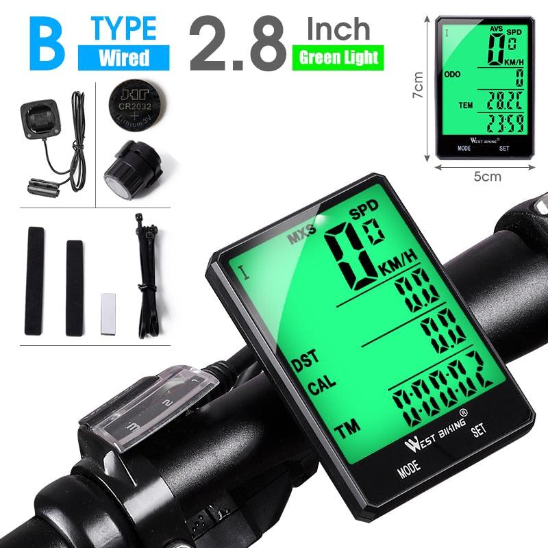 WEST BIKING 2.8" Large Screen Bicycle Computer Wireless Wired Bike Computer Waterproof Speedometer Odometer Cycling Stopwatch - Pogo Cycles