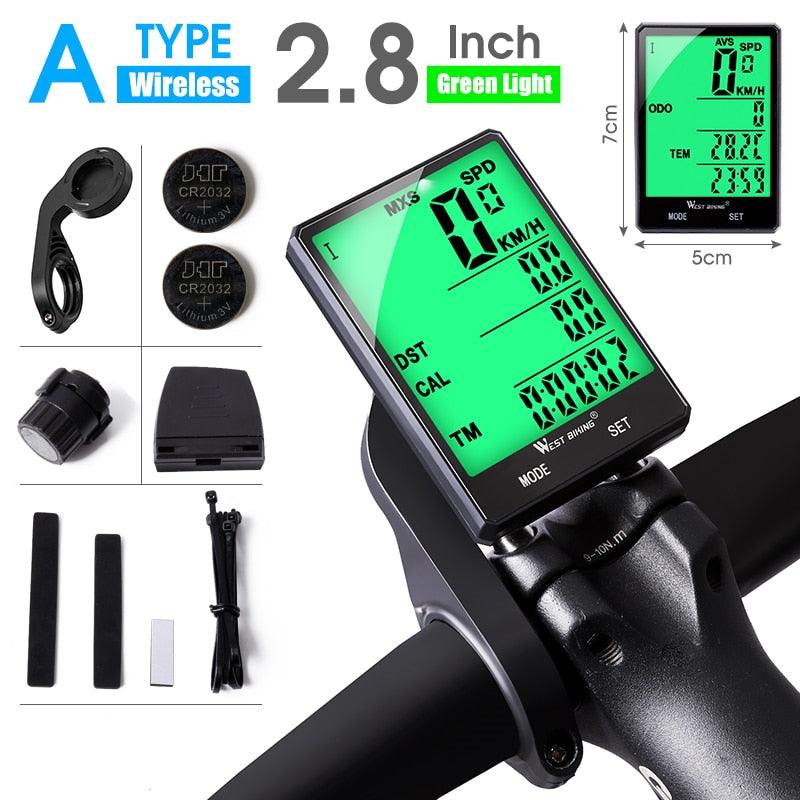 WEST BIKING 2.8" Large Screen Bicycle Computer Wireless Wired Bike Computer Waterproof Speedometer Odometer Cycling Stopwatch - Pogo Cycles