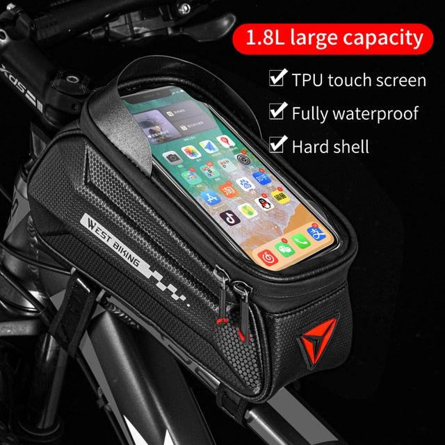 WEST BIKING Hard Shell TPU Bicycle Bag Touchscreen 6-7.4" Phone Stand Waterproof Front Beam Bag MTB Road Bike Cycling Equipment - Pogo Cycles