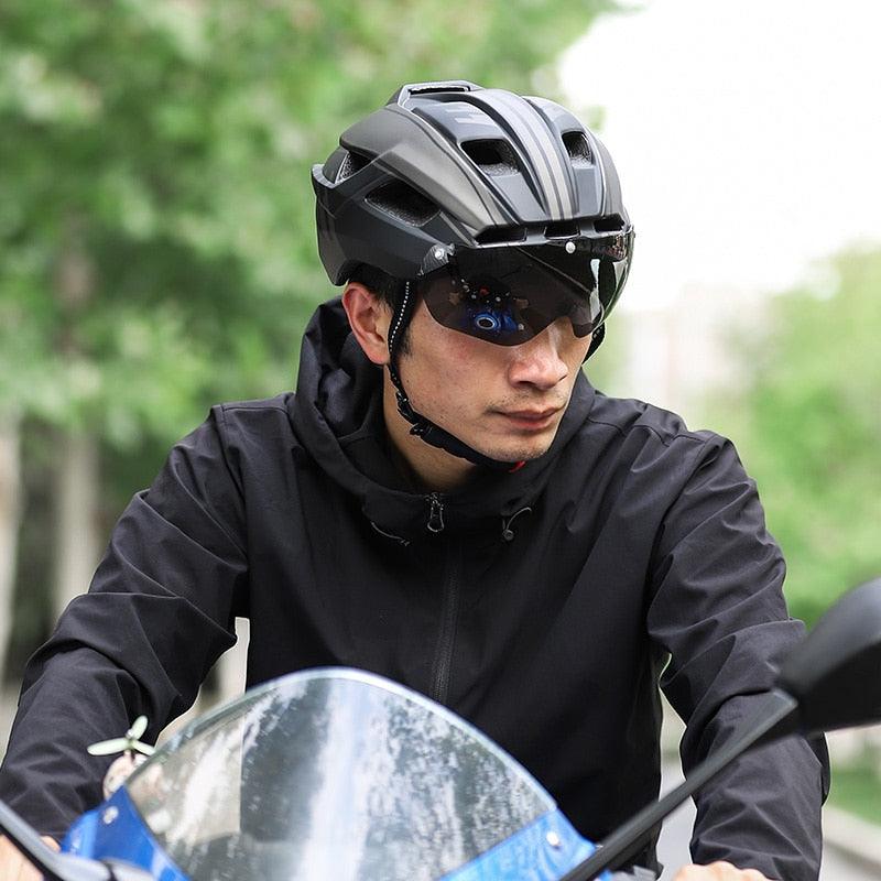 WEST BIKING Men Women Cycling Helmet With Taillight Goggles Sun Visor Lens Bicycle Helmet MTB Road Bike E-Bike Motorcycle Helmet - Pogo Cycles