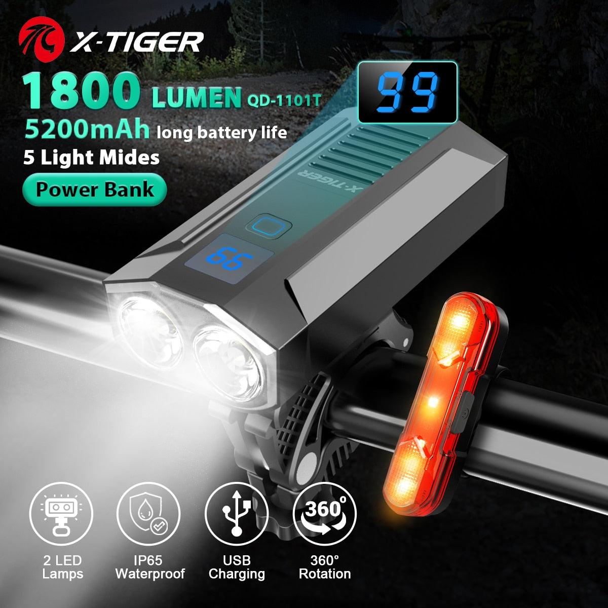 X-TIGER Bicycle Lights Waterproof USB Charging Bike Light Aluminum LED Front Lamp Bike Headlight Power Bank Cycling Flashlight - Pogo Cycles