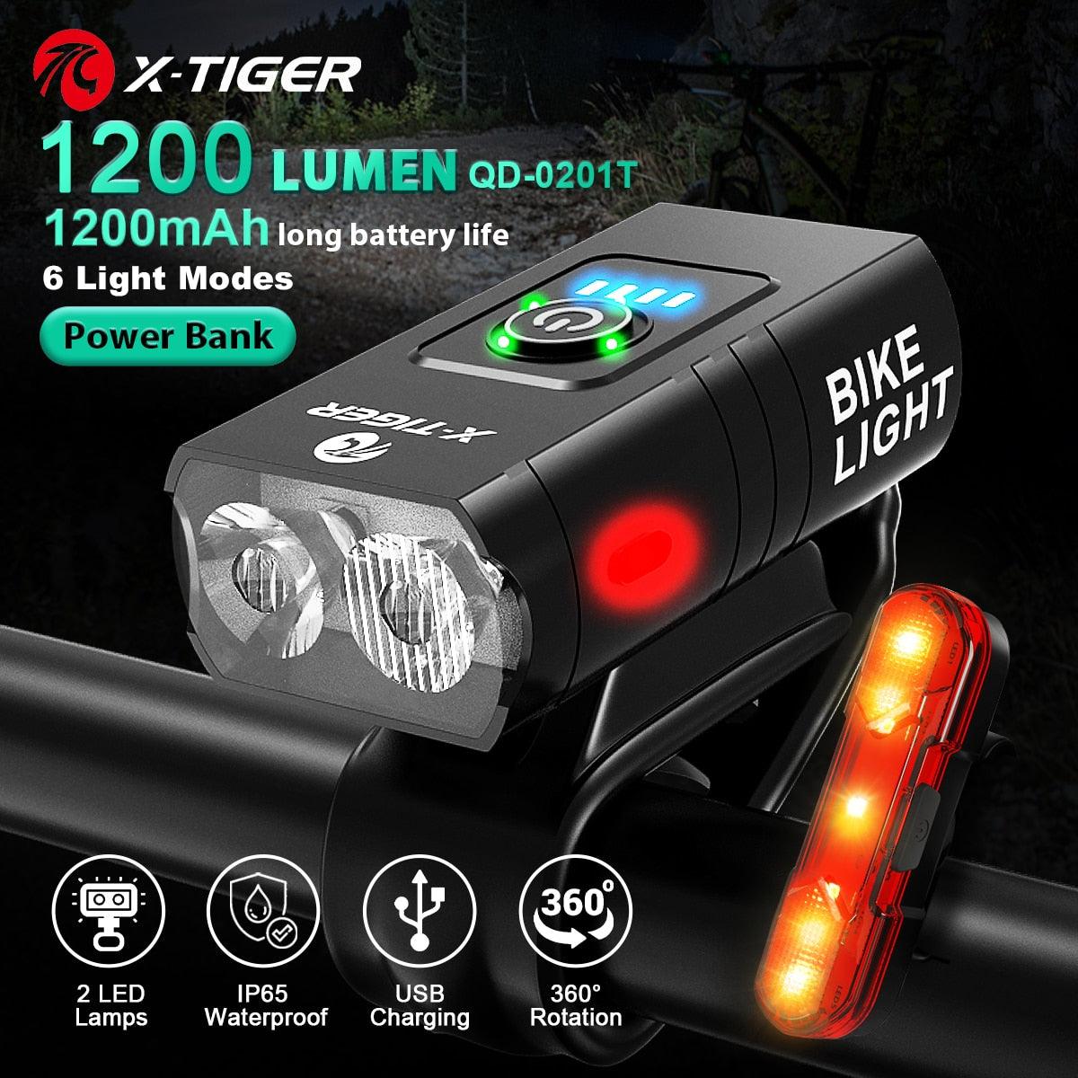 X-TIGER Bicycle Lights Waterproof USB Charging Bike Light Aluminum LED Front Lamp Bike Headlight Power Bank Cycling Flashlight - Pogo Cycles