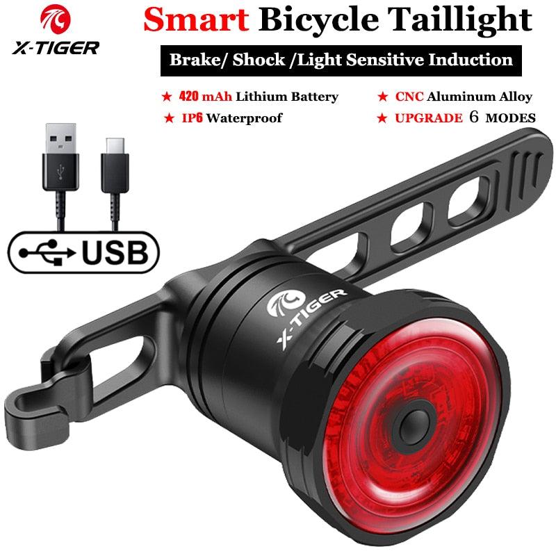 X-TIGER Bicycle Smart Auto Brake Sensing Light Waterproof LED Charging Cycling Taillight Bike Rear Light Warn Bicycle Tail light - Pogo Cycles